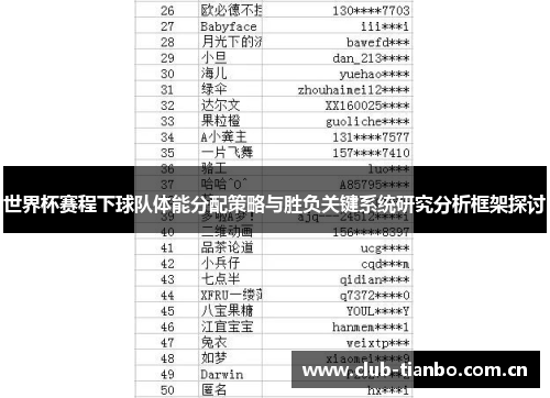 世界杯赛程下球队体能分配策略与胜负关键系统研究分析框架探讨
