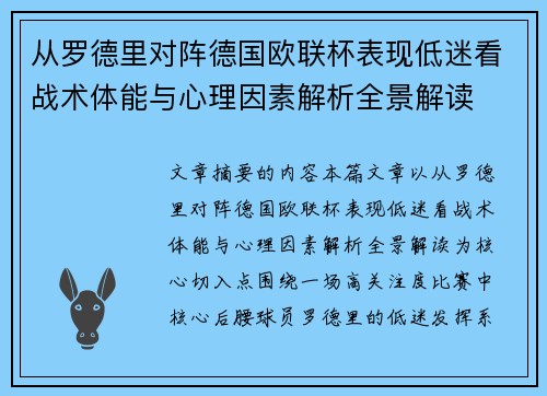 从罗德里对阵德国欧联杯表现低迷看战术体能与心理因素解析全景解读