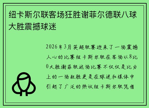 纽卡斯尔联客场狂胜谢菲尔德联八球大胜震撼球迷